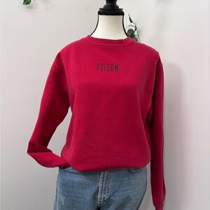 Volcom | Unisex Crew Neck Sweater | Size S | Red with Monogram | Oversized, cozy
